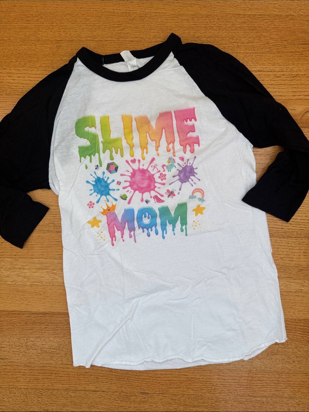 Tultex Etsy Slime Mom Raglan Tee - Black & White with Colorful Slime Graphic